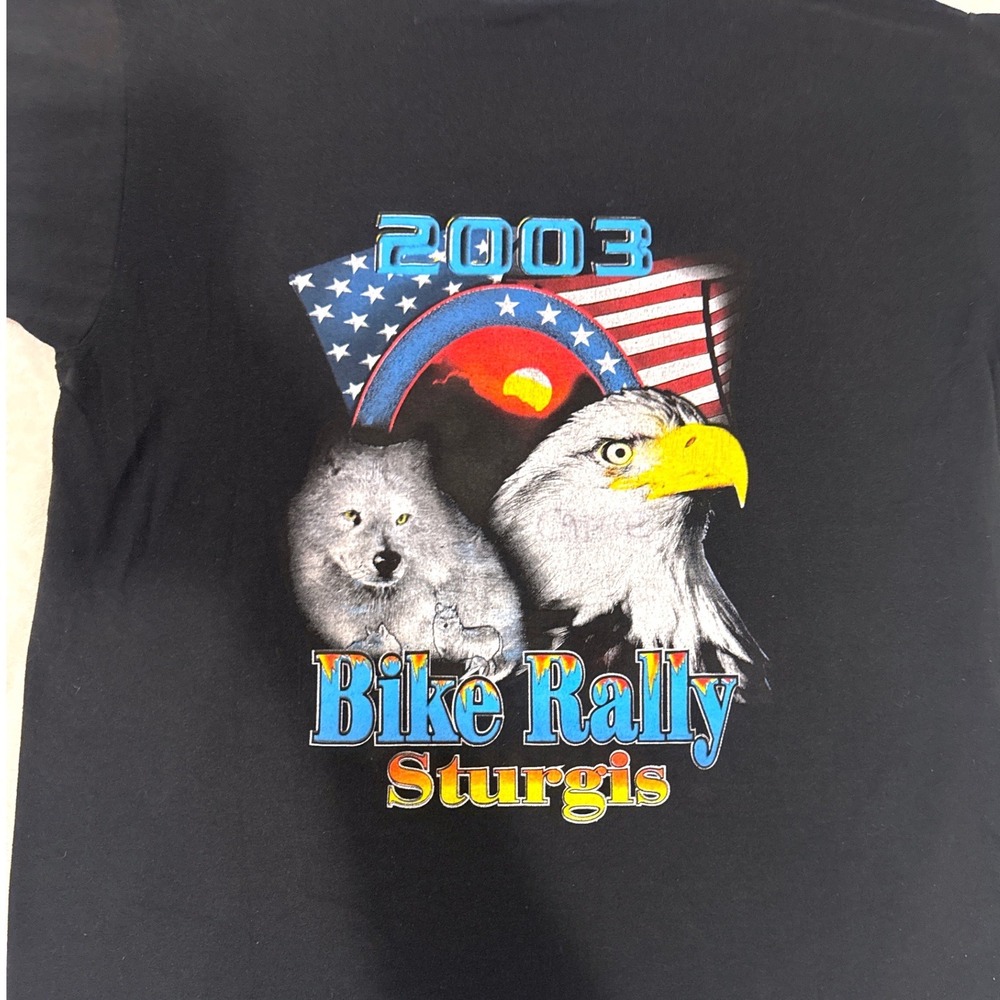 Vintage 2003 Sturgis Bike Rally Eagle Wolf Graphic Mens T-Shirt XL Black Motor - Picture 6 of 7